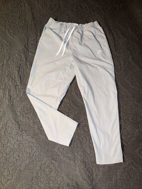 Nike Light Gray Men's Track Pants with White Drawstring